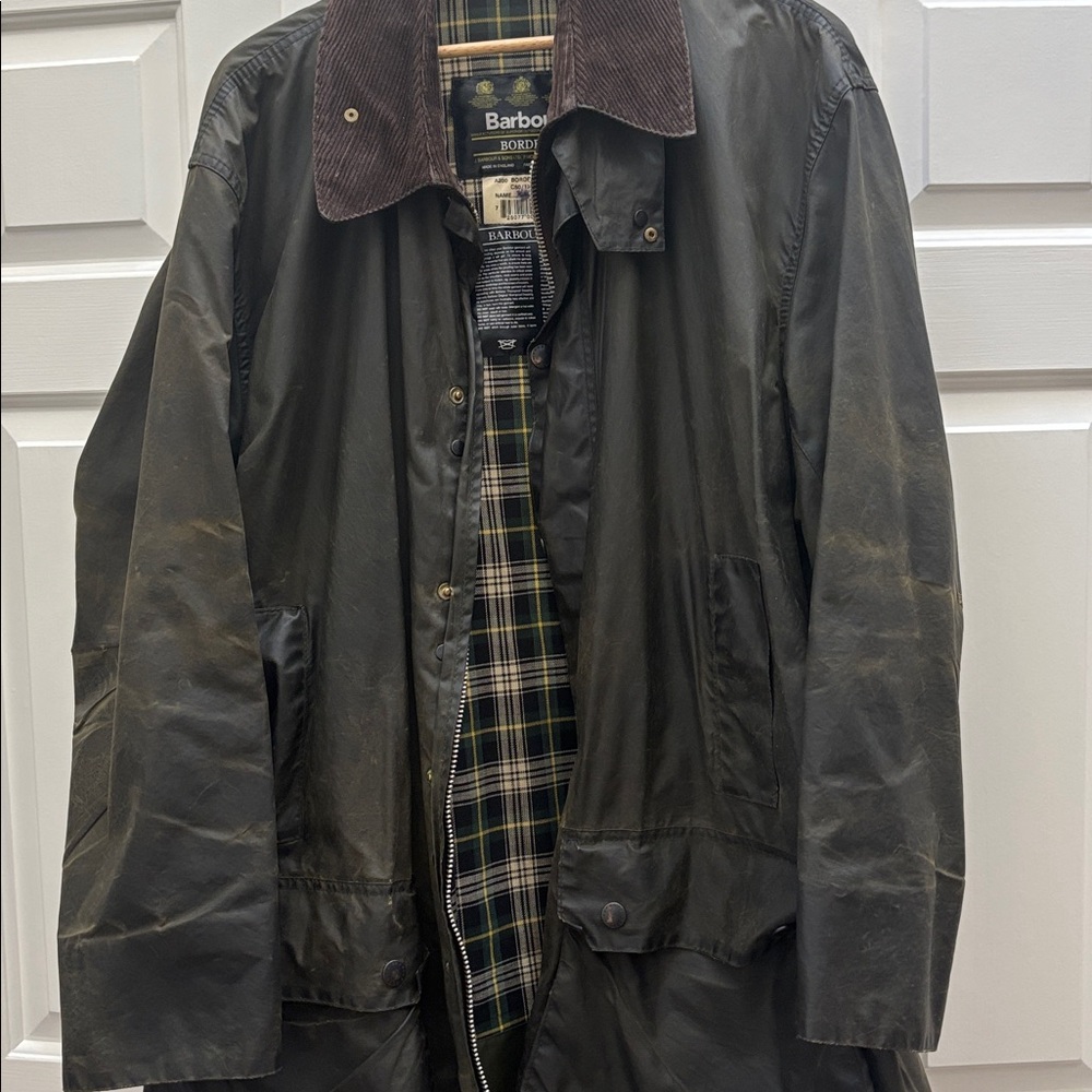 Barbour Dark Green Jacket with Brown Corduroy Collar